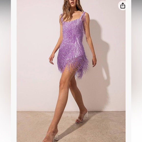 FIOMVA Dresses & Skirts - Woman’s Spaghetti strap Bodycon Glitter Fringe Purple Dress G